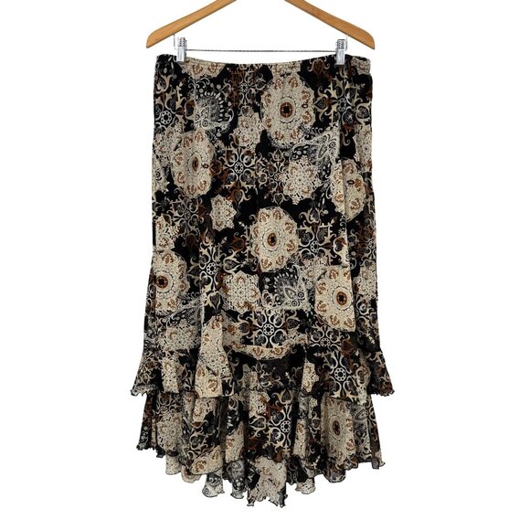 RM Eichards Tiered Midi Skirt Womens Size 16W Ruffled Floral Pull On Stretch Vtg - Picture 1 of 8